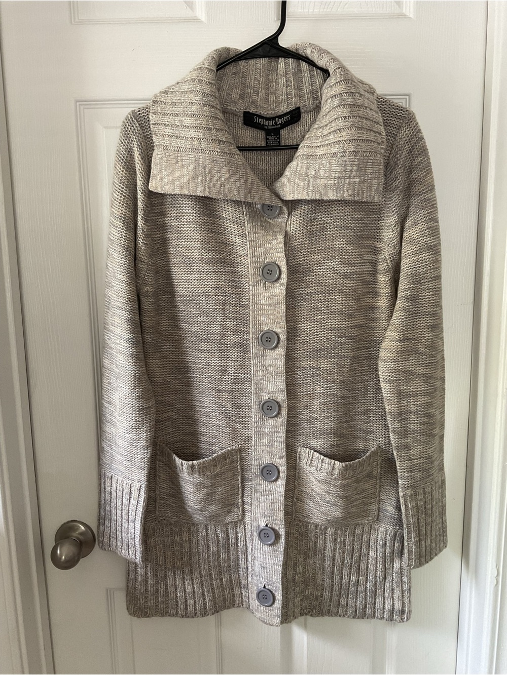 Stephanie Rogers Beige Knit Shawl Collar Long Cardigan Sweater L - Picture 2 of 14